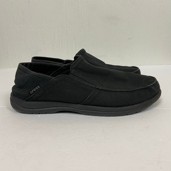 Crocs Santa Cruz Slip On Canvas Loafer Shoes Black Comfort 204835 Men’s Size 10 - Picture 1 of 9
